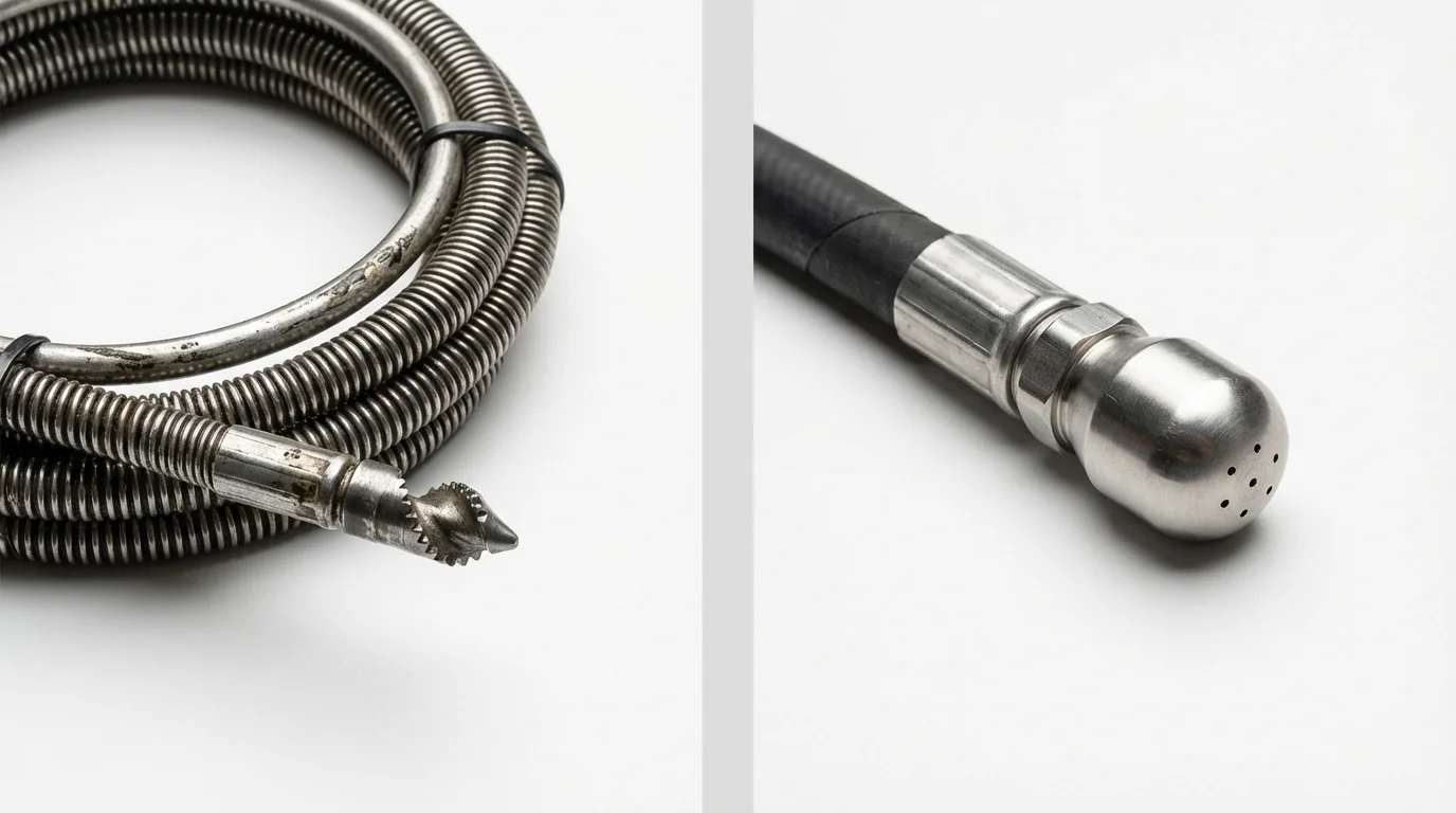 Drain snake cable and hydro jetting nozzle used for drain cleaning in Oak Grove, KY