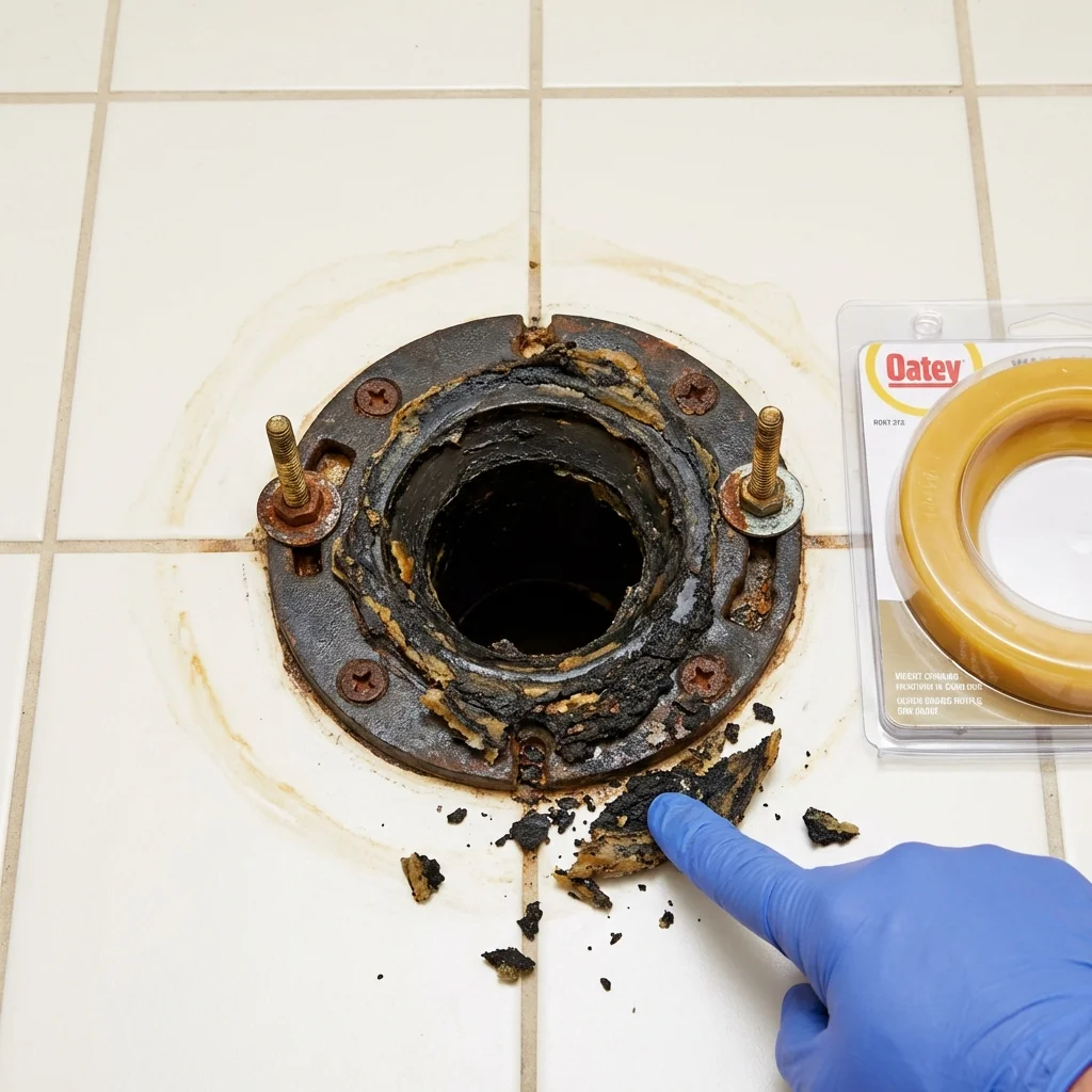 Failed wax ring showing water seepage at the base of a toilet in a Oak Grove, KY home